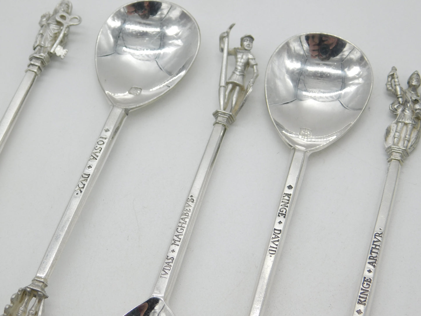 Set of Six Sterling Silver 'Tichborne Spoons' Historical Terminals Vintage 1979