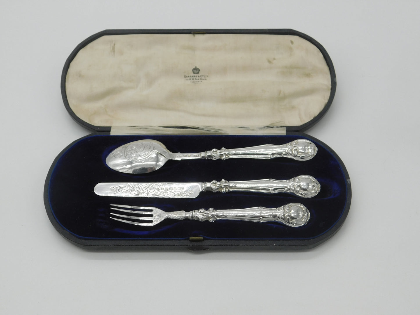 Victorian Boxed Sterling Silver Floral Christening Set 1865 Birmingham Antique