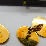 Victorian Boxed 18ct Yellow Gold & Enamel Fox Mask Gents Cufflinks Antique c1880
