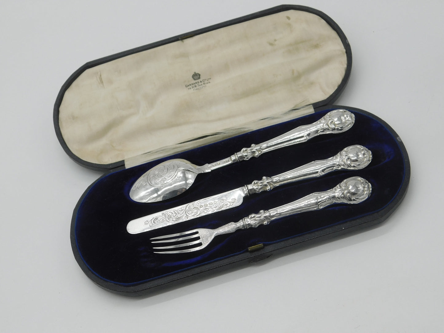 Victorian Boxed Sterling Silver Floral Christening Set 1865 Birmingham Antique