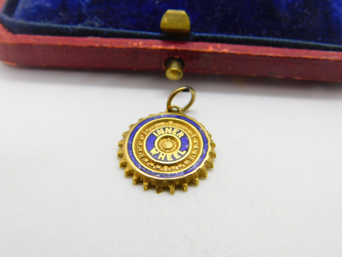 Inner Wheel Rotary Club Enamel & 9ct Gold Charm or Pendant Vintage c1970