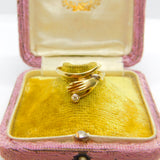 14ct Yellow Gold & White Spinel Set Hand Figa Dress Ring Vintage c1980