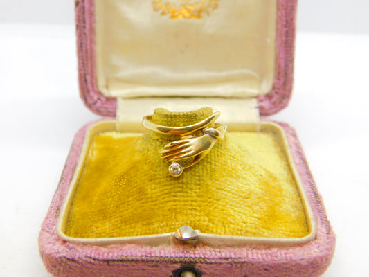 14ct Yellow Gold & White Spinel Set Hand Figa Dress Ring Vintage c1980