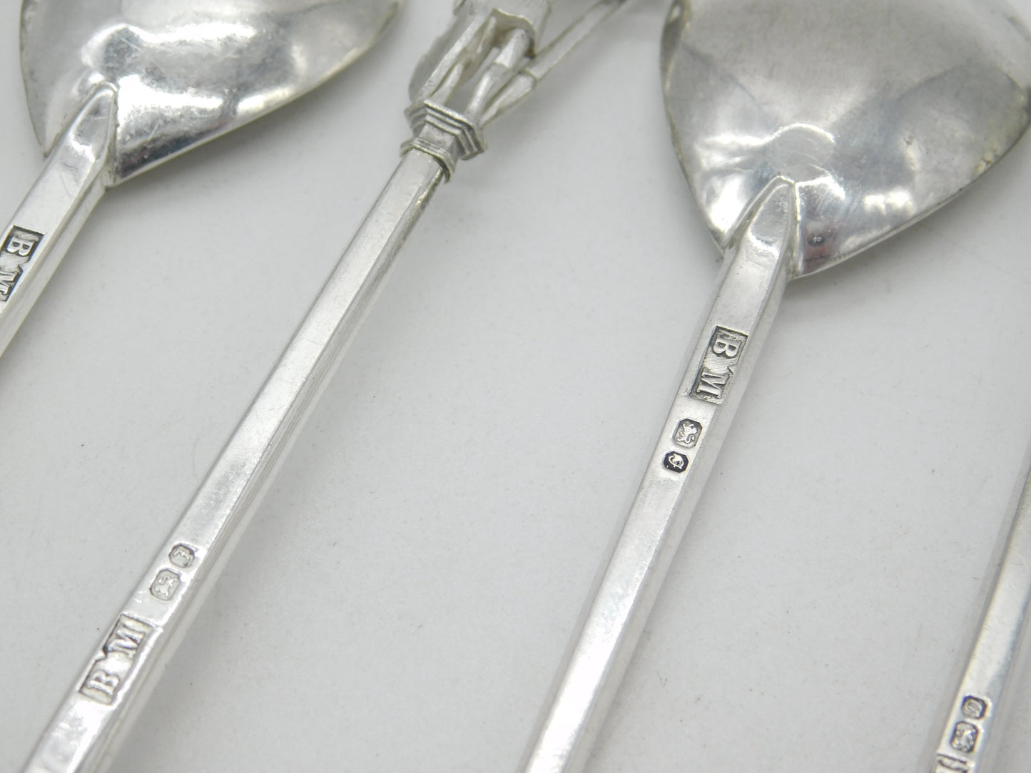 Set of Six Sterling Silver 'Tichborne Spoons' Historical Terminals Vintage 1979