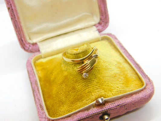 14ct Yellow Gold & White Spinel Set Hand Figa Dress Ring Vintage c1980