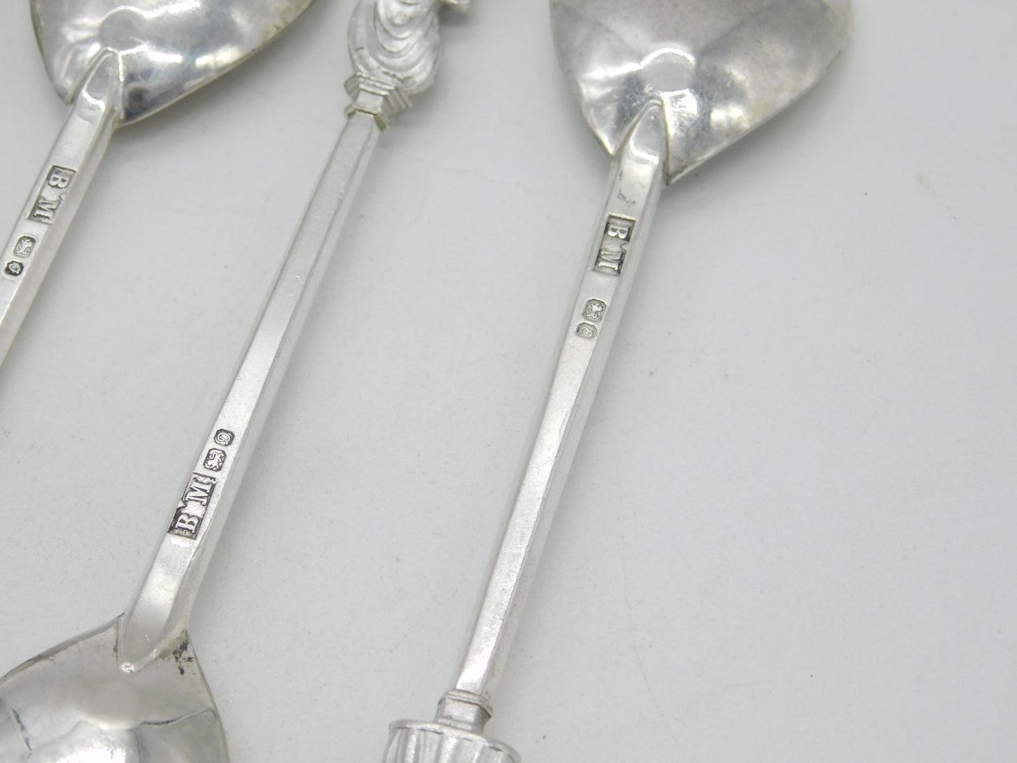 Set of Six Sterling Silver 'Tichborne Spoons' Historical Terminals Vintage 1979