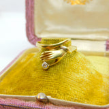 14ct Yellow Gold & White Spinel Set Hand Figa Dress Ring Vintage c1980