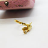 14ct Yellow Gold & White Spinel Set Hand Figa Dress Ring Vintage c1980