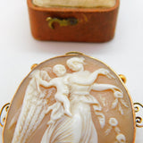 Victorian 9ct Gold Carved Shell Cameo Goddess Aphrodite Brooch Antique