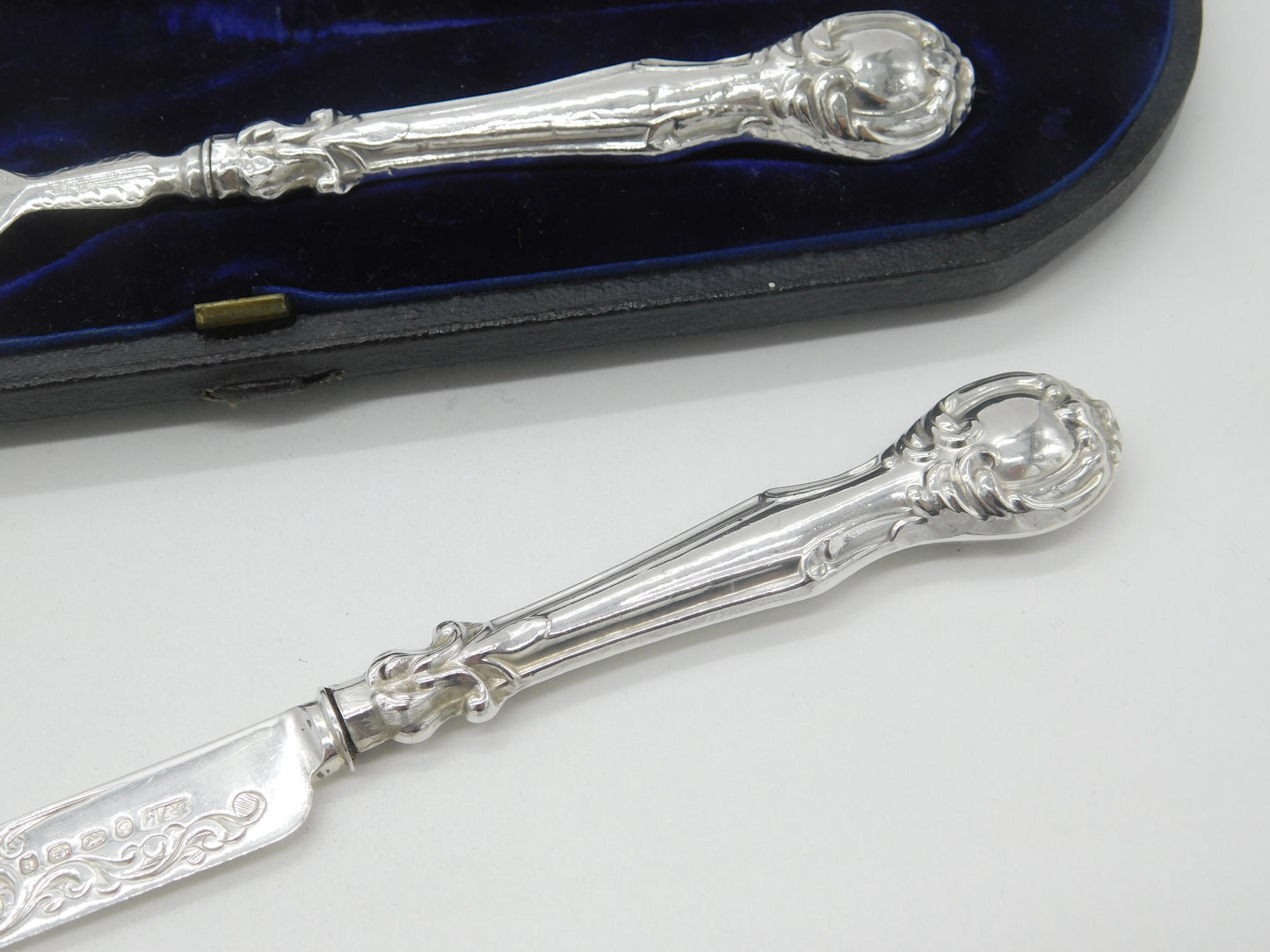 Victorian Boxed Sterling Silver Floral Christening Set 1865 Birmingham Antique