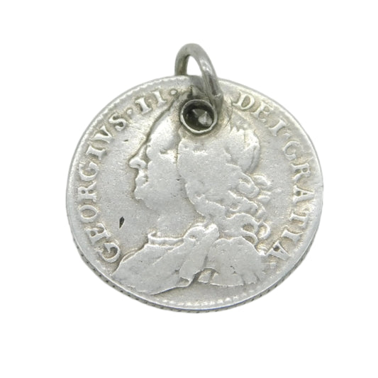 George II Sterling Silver 1757 LIMA Shilling Coin Charm Fob Antique