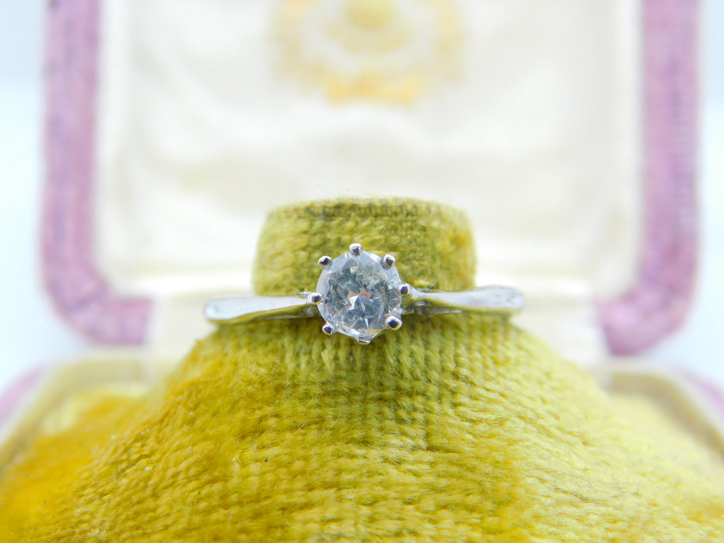 18ct White Gold & 0.5ct Brilliant Cut Diamond Solitaire Ring Antique c1920 Deco