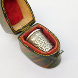 Scottish Victorian McBeth Tartanware Sewing Thimble Box & Thimble Antique c1890