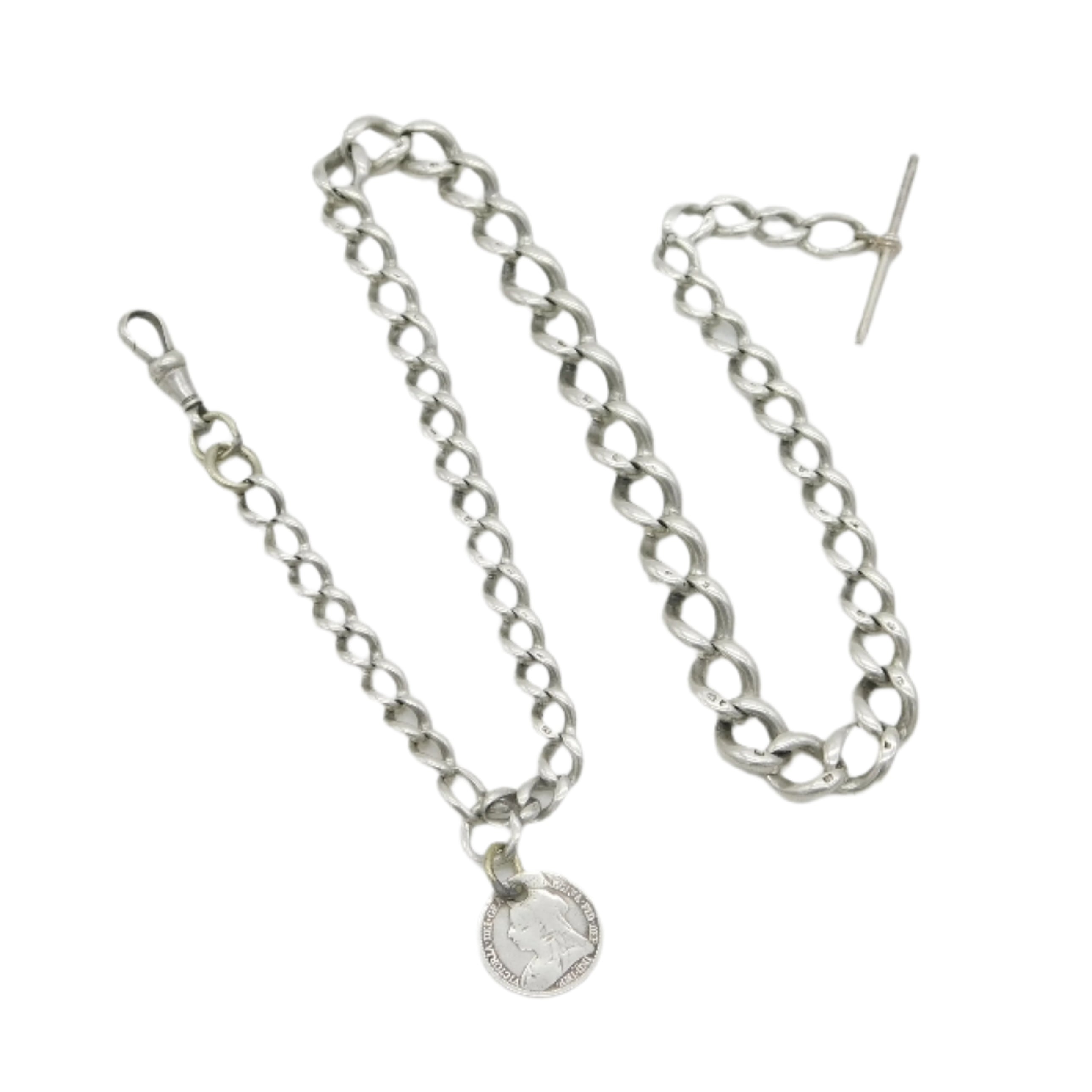 Victorian Sterling Silver Graduating Single Albert Watch Chain Antique ...