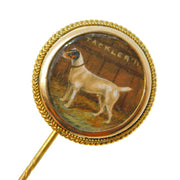 Victorian Gold Plated Painted Miniature 'Tackler' Terrier Dog Stick Pin Antique c1850