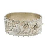Victorian Sterling Silver Aesthetic Floral Cuff Bangle Bracelet Antique c1880s