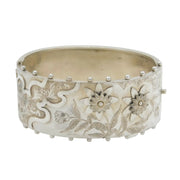 Victorian Sterling Silver Aesthetic Floral Cuff Bangle Bracelet Antique c1880s