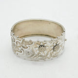 Victorian Sterling Silver Aesthetic Floral Cuff Bangle Bracelet Antique c1880s