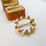 Edwardian 9ct Gold Seed Pearl Set Wreath Brooch c1910 Antique