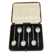 Art Deco Boxed Set of Sterling Silver Coffee Bean Teaspoons Antique Sheffield