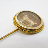 Victorian Gold Plated Painted Miniature 'Tackler' Terrier Dog Stick Pin Antique c1850