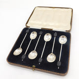 Art Deco Boxed Set of Sterling Silver Coffee Bean Teaspoons Antique Sheffield