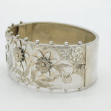 Victorian Sterling Silver Aesthetic Floral Cuff Bangle Bracelet Antique c1880s