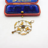 Edwardian 9ct Yellow Gold Floral Citrine Lavalier Drop Pendant c1910 Antique