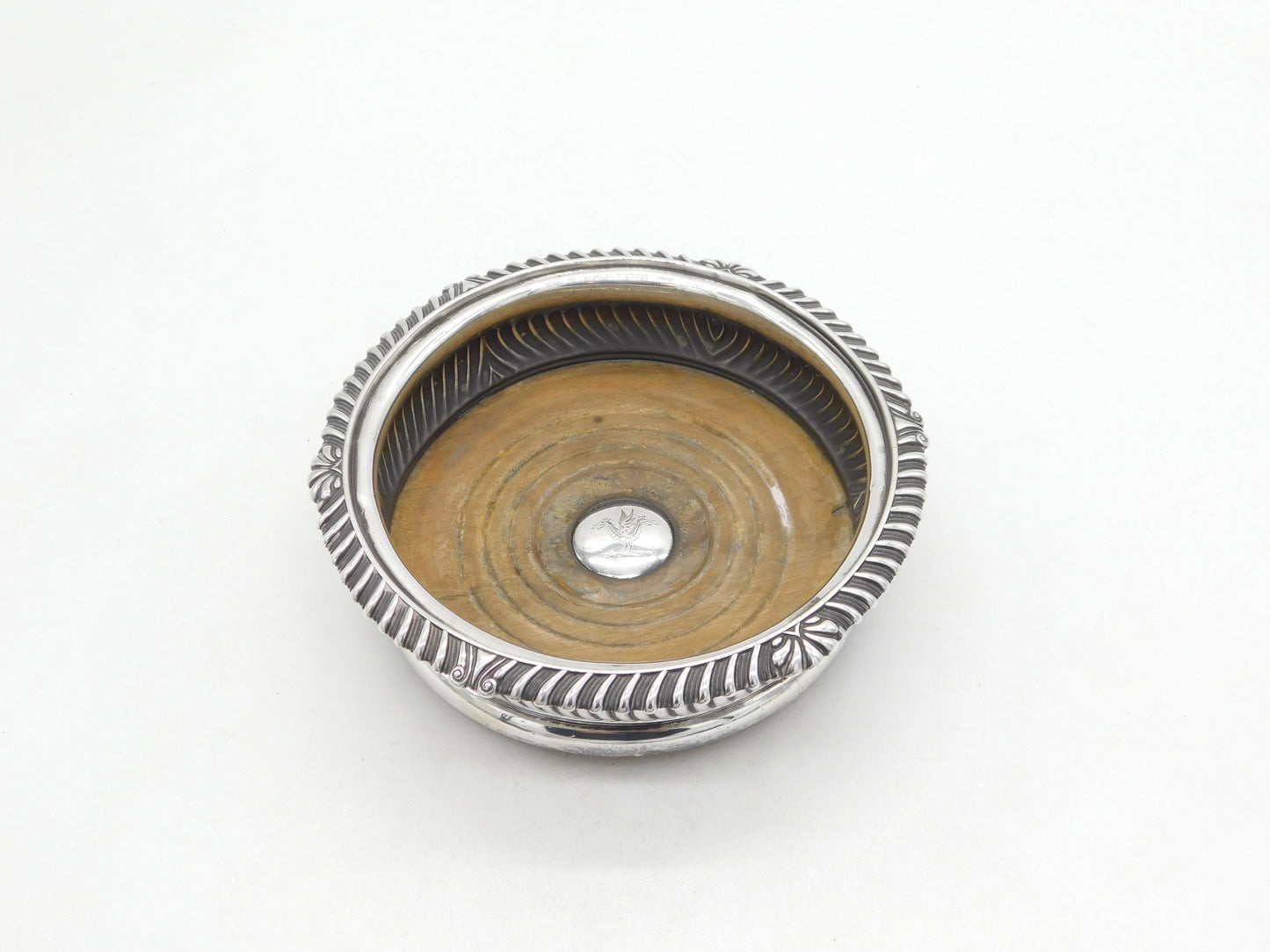 George III Sterling Silver Heraldic Crest Bottle Coaster Antique 1796 Sheffield