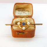 Edwardian 9ct Yellow Gold, Pearl & Sapphire Bar Brooch c1910 Antique