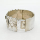 Victorian Sterling Silver Aesthetic Floral Cuff Bangle Bracelet Antique c1880s