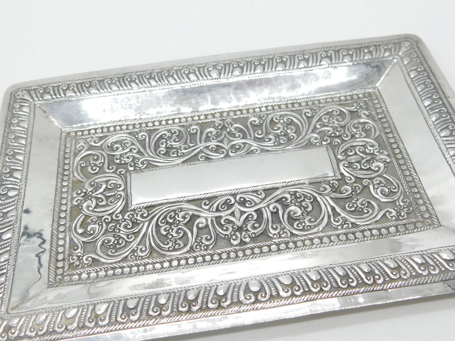 Victorian Anglo-Indian Sterling Silver Floral Pattern Dish Antique c1880