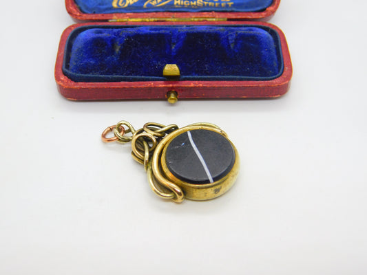 Victorian Rolled Gold, Banded Agate & Sardonyx Spinning Fob Pendant c1850