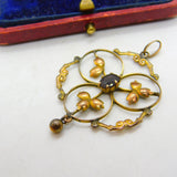 Edwardian 9ct Yellow Gold Floral Citrine Lavalier Drop Pendant c1910 Antique