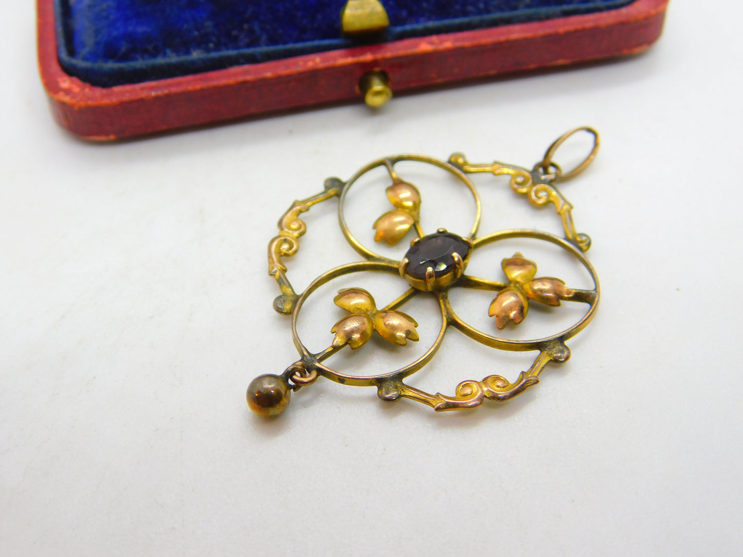 Edwardian 9ct Yellow Gold Floral Citrine Lavalier Drop Pendant c1910 Antique