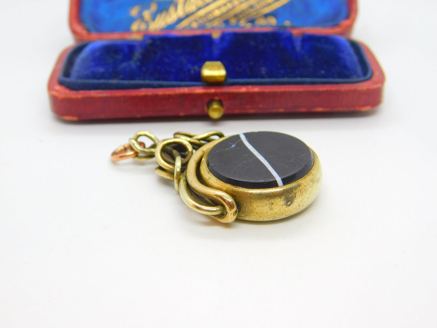 Victorian Rolled Gold, Banded Agate & Sardonyx Spinning Fob Pendant c1850