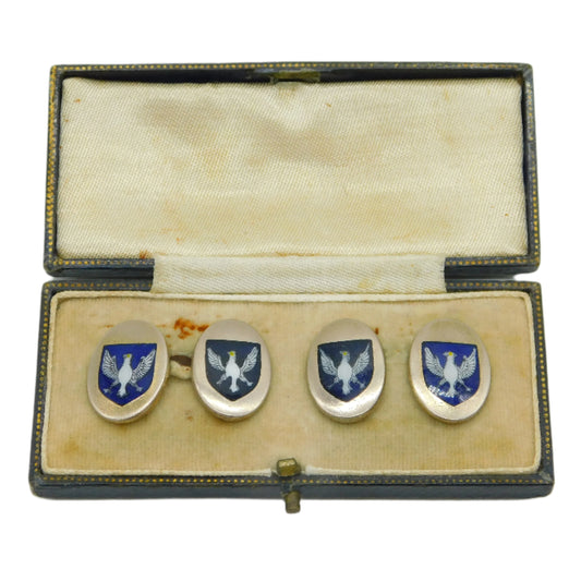 Boxed 19th Century Gilt Metal & Enamel Prussian Eagle Cufflinks Antique c1880
