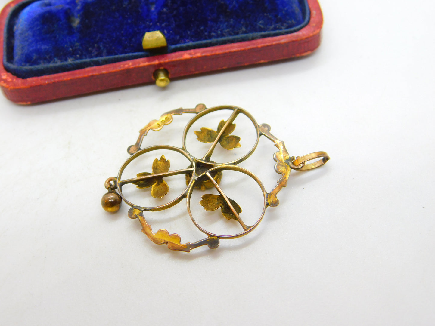 Edwardian 9ct Yellow Gold Floral Citrine Lavalier Drop Pendant c1910 Antique