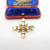 Victorian 15ct Yellow Gold Cabochon Moonstone Star Brooch c1880 Antique
