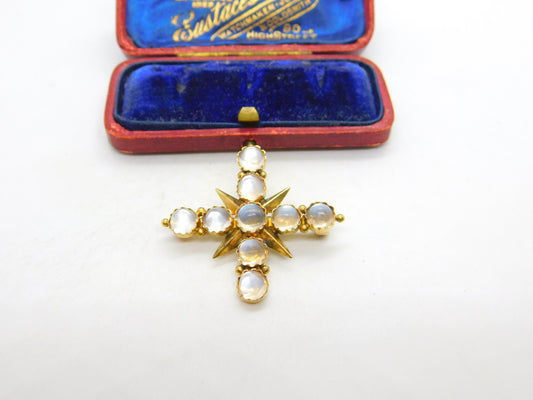 Victorian 15ct Yellow Gold Cabochon Moonstone Star Brooch c1880 Antique