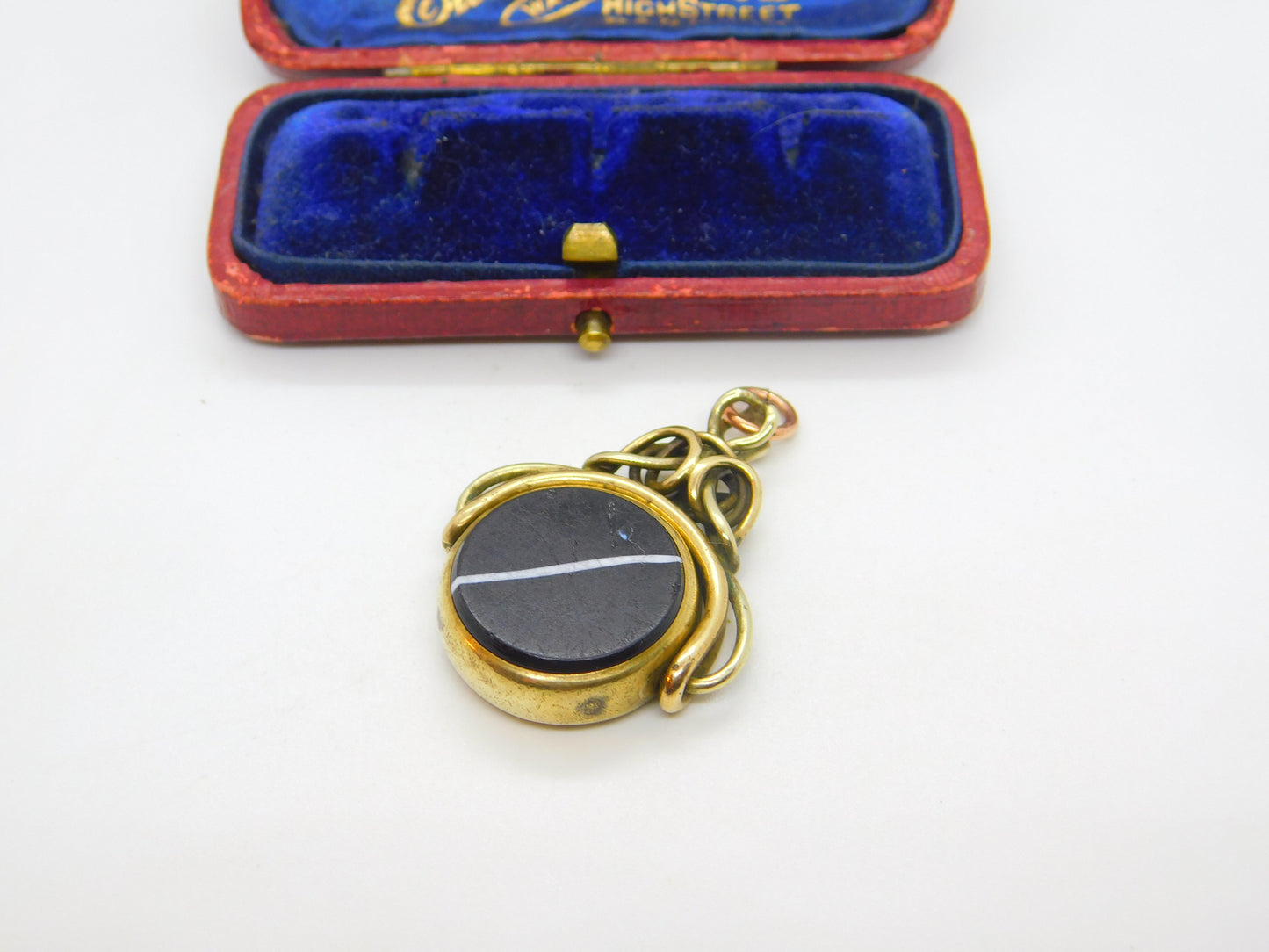 Victorian Rolled Gold, Banded Agate & Sardonyx Spinning Fob Pendant c1850