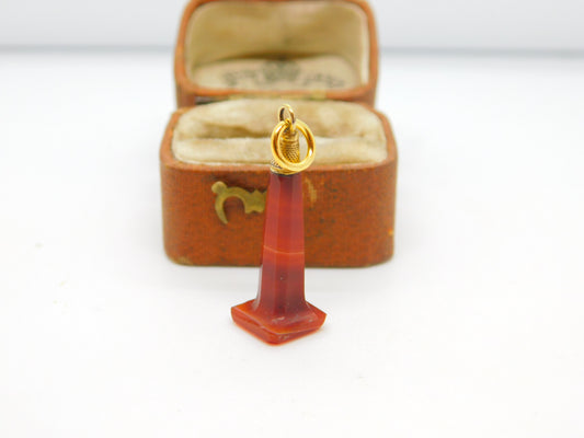 Victorian 9ct Gold & Carved Red Banded Agate Obelisk Fob Pendant c1860 Antique