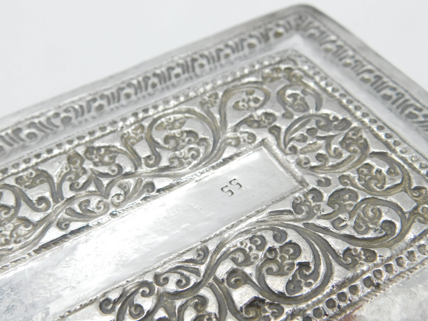 Victorian Anglo-Indian Sterling Silver Floral Pattern Dish Antique c1880