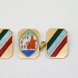 9ct Yellow Gold, Enamel King Cnut Crested Gents Cufflinks Antique c1920 Deco