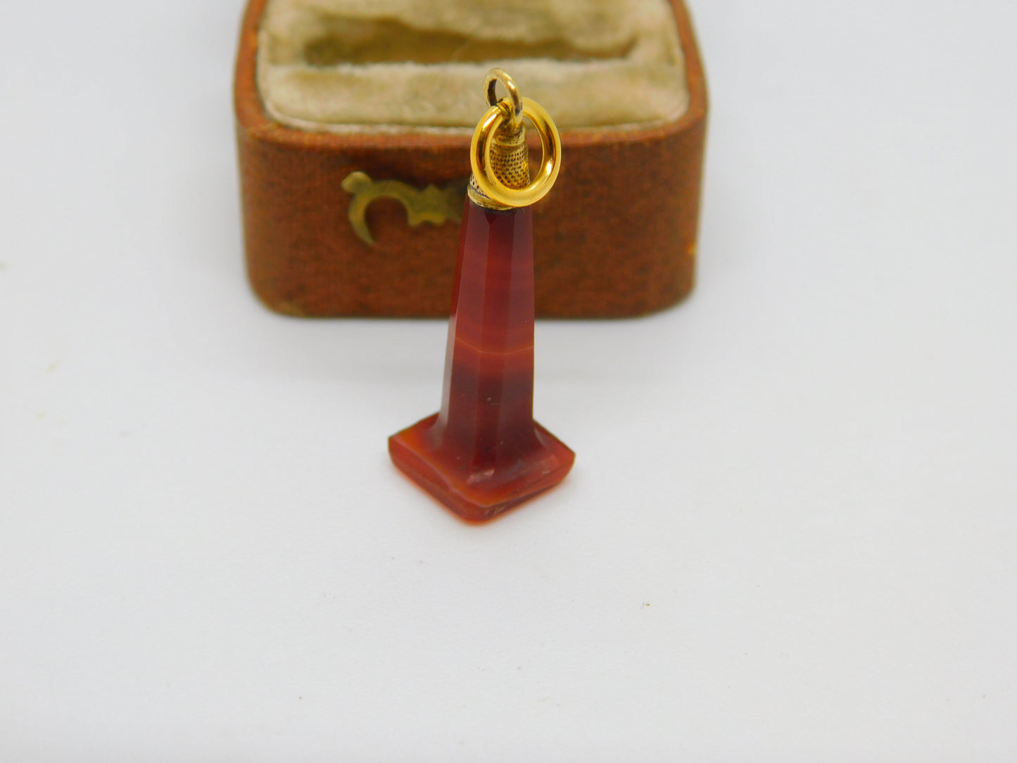 Victorian 9ct Gold & Carved Red Banded Agate Obelisk Fob Pendant c1860 Antique