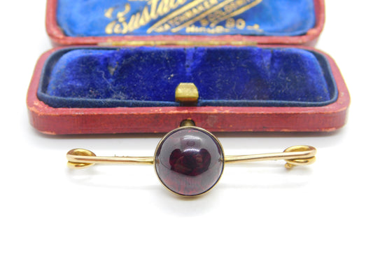 Victorian 9ct Yellow Gold Cabochon Garnet Bar Brooch Antique 1901 Chester