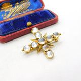 Victorian 15ct Yellow Gold Cabochon Moonstone Star Brooch c1880 Antique