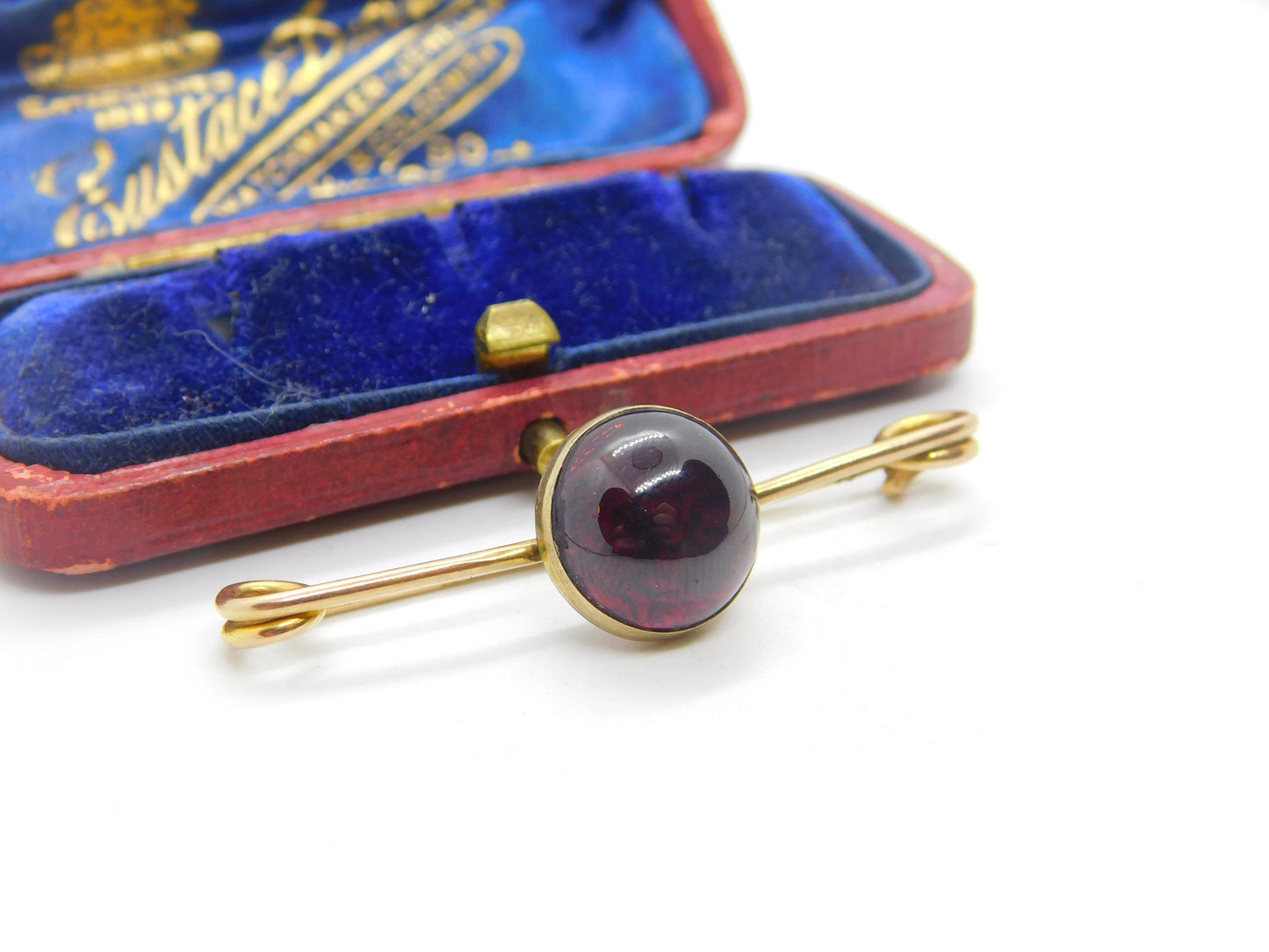 Victorian 9ct Yellow Gold Cabochon Garnet Bar Brooch Antique 1901 Chester