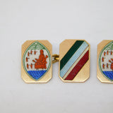 9ct Yellow Gold, Enamel King Cnut Crested Gents Cufflinks Antique c1920 Deco