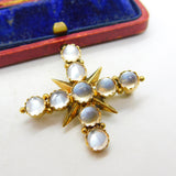 Victorian 15ct Yellow Gold Cabochon Moonstone Star Brooch c1880 Antique
